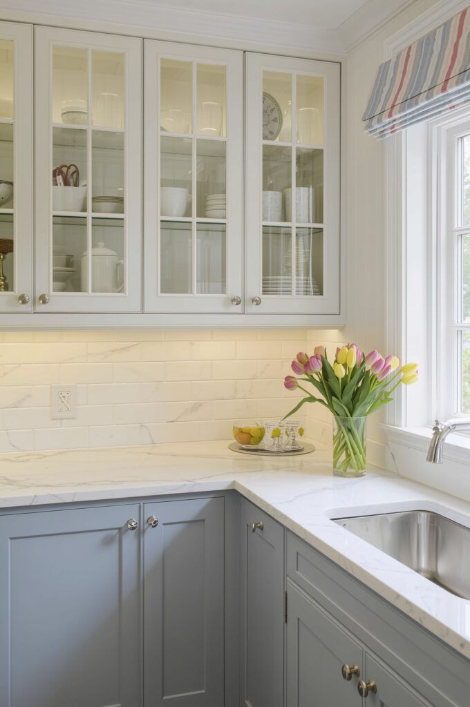 Glass-Front Upper Cabinets for an Airy Look