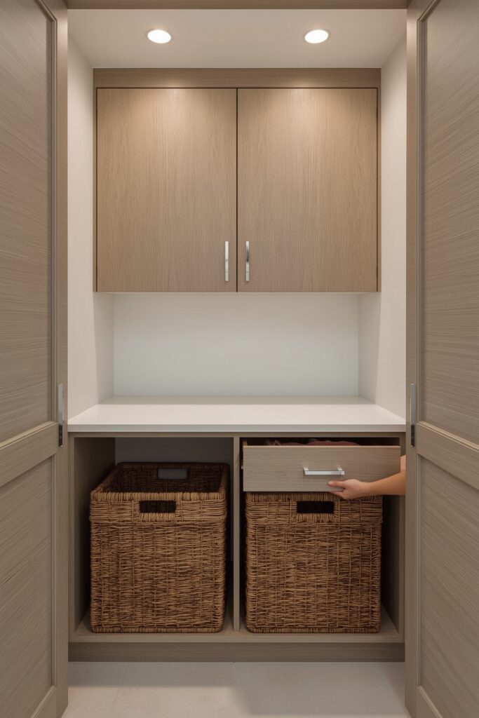 Laundry Closet with Pull-Out Hamper Drawers