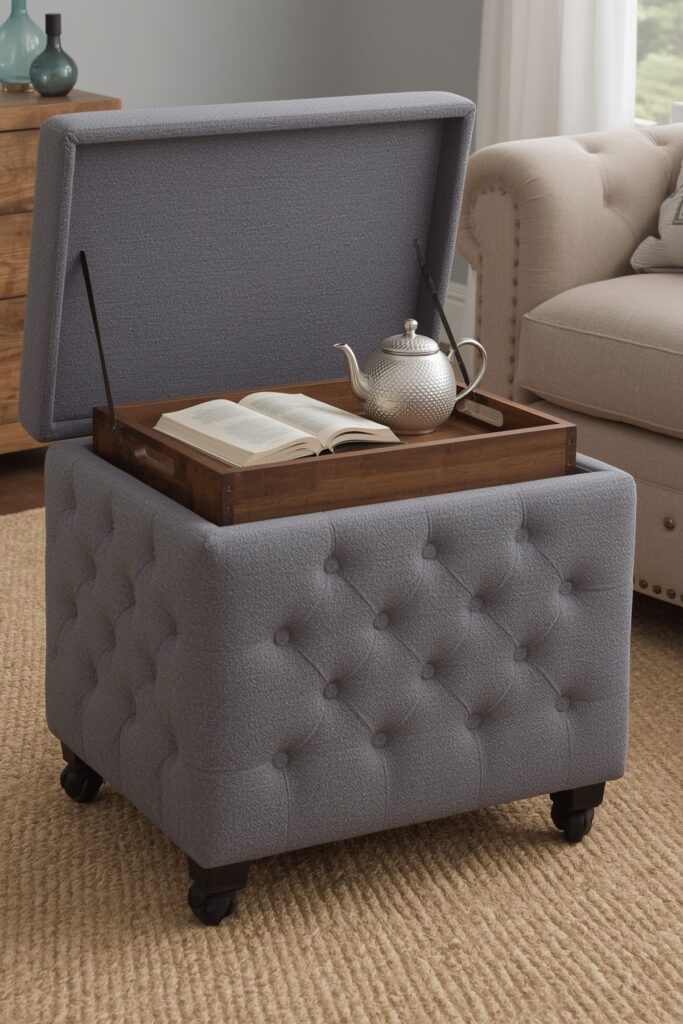 Rolling Storage Ottoman with Tray Top