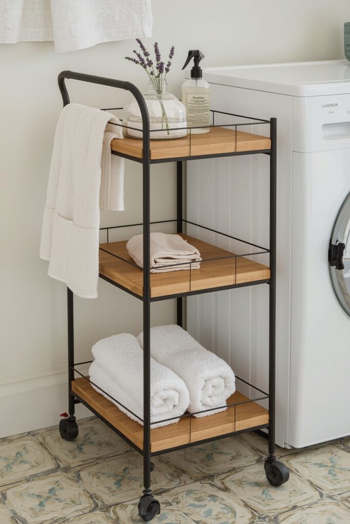 Metal and Wood Rolling Laundry Trolley



