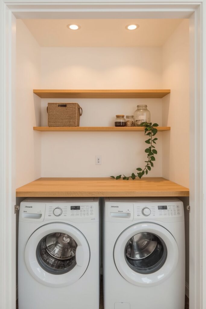 Compact Closet with Floating Wood Countertop