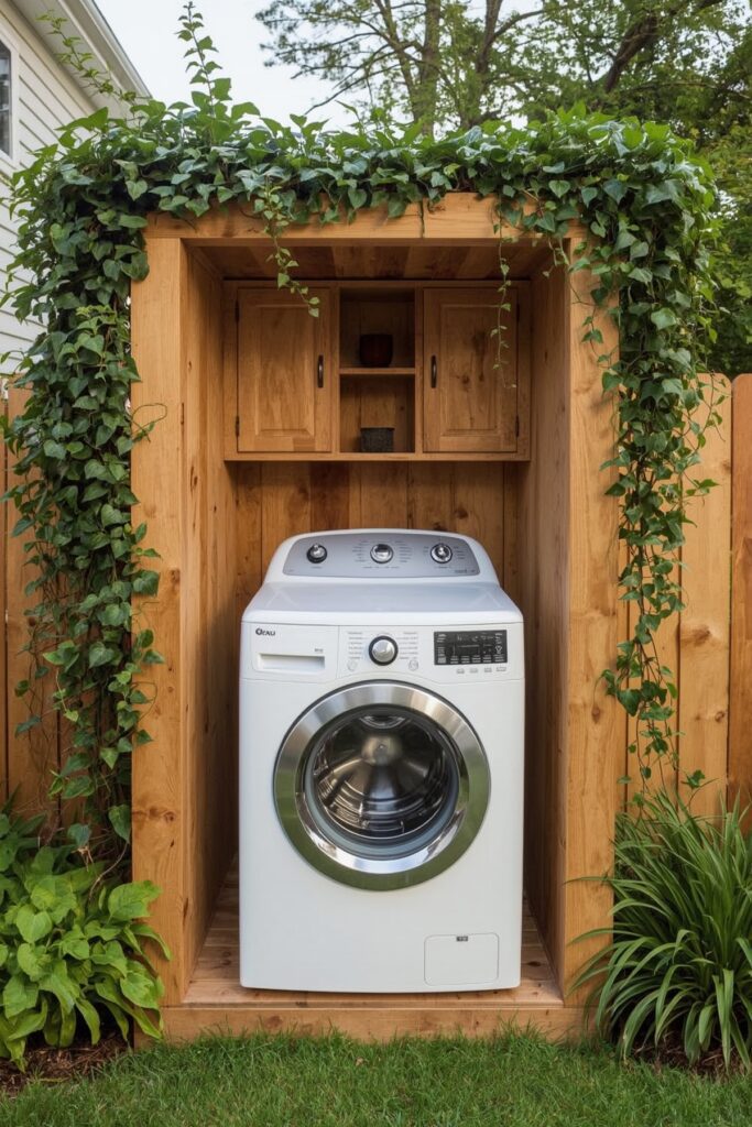 Laundry Zone Built into Garden Fence


