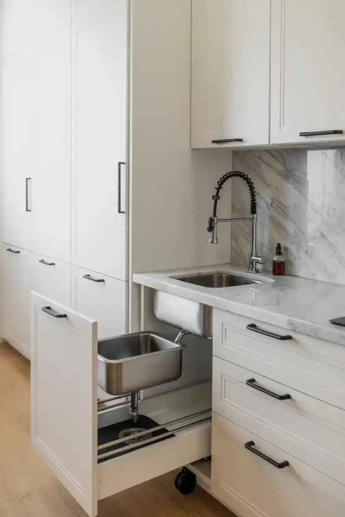 Stainless Steel Sink in Pull-Out Cabinet
