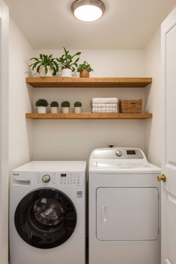 Floating Shelves Above Washer for Quick Access
