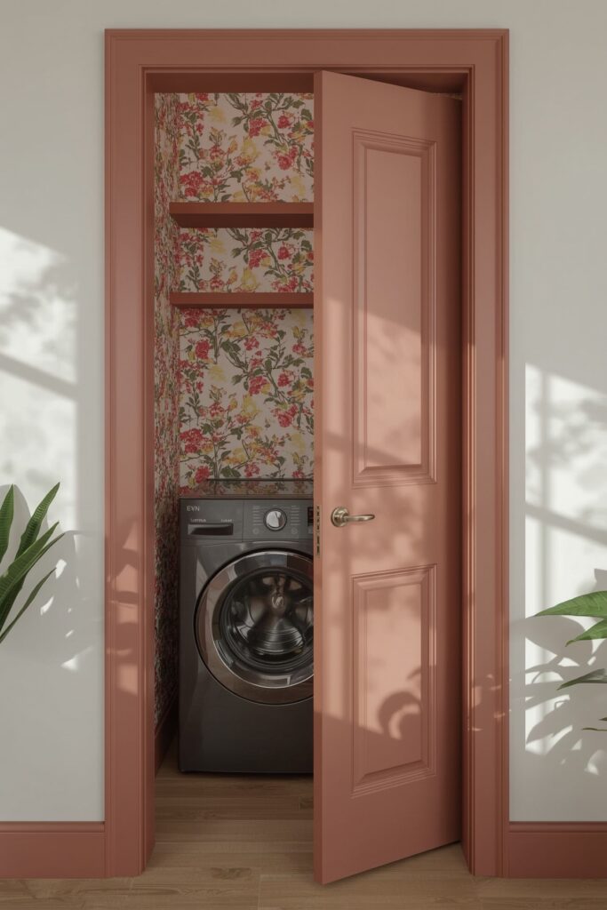Pocket Door Entry with Bright Interior Wallpaper