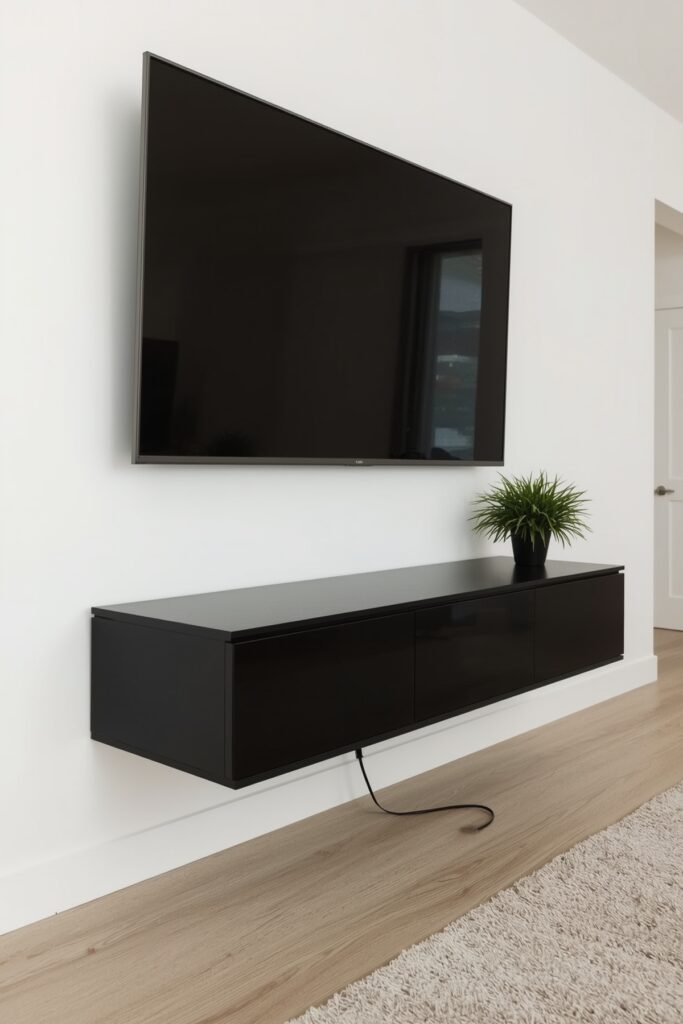 Wall-Mounted TV with Hidden Cables