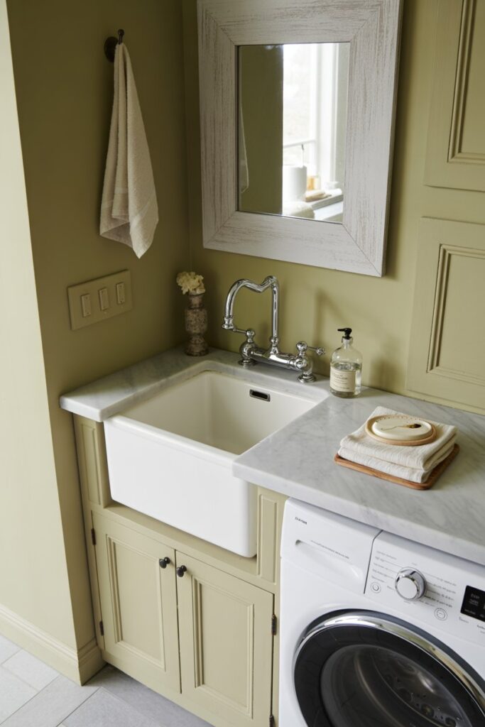 Compact Utility Sink with Built-In Cabinets
