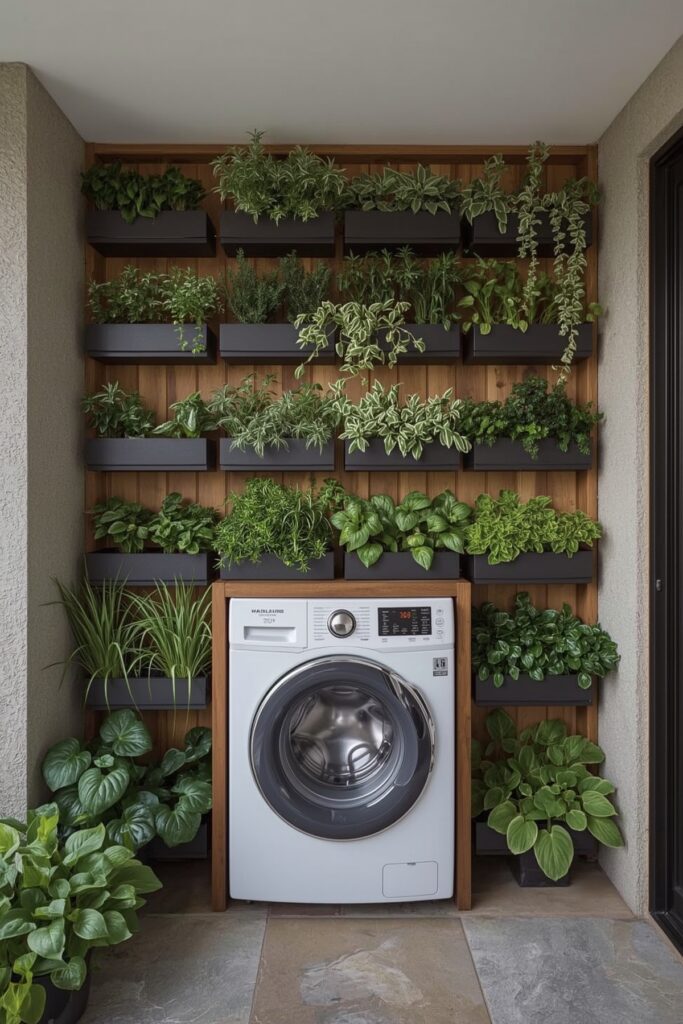 Vertical Garden Wall with Built-In Washer Space



