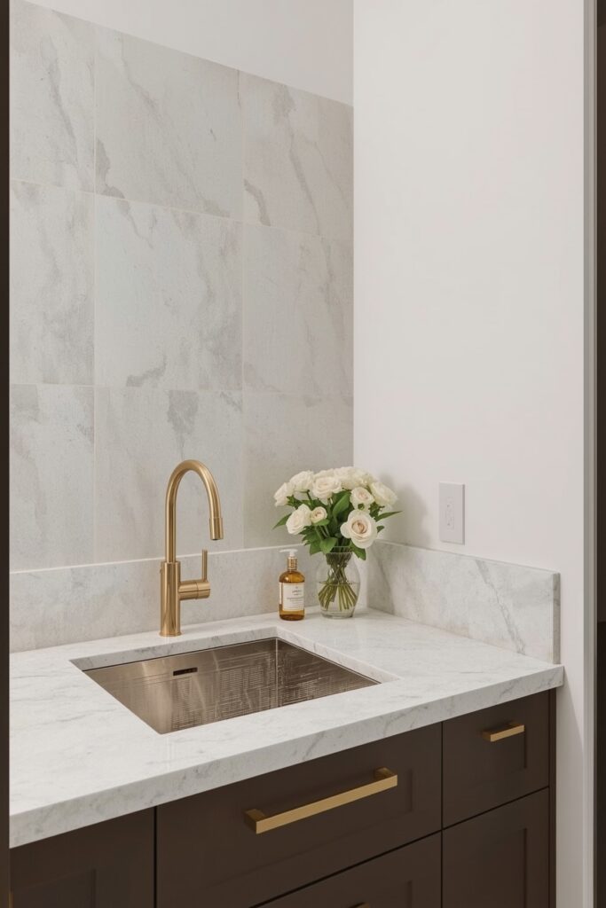 Marble Counter Sink with Hidden Drainboard
