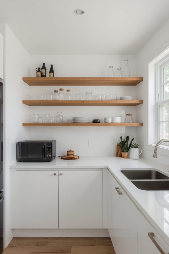 One-Wall Kitchen with Sleek Floating Shelves
