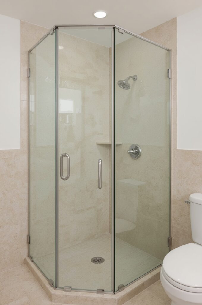 Light Neutral Tile Corner Shower