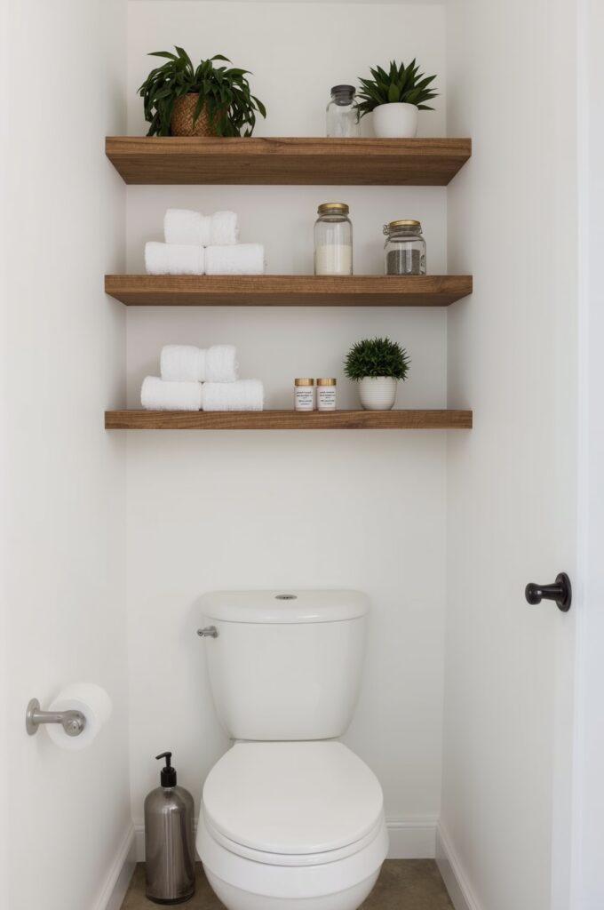 Floating Shelves Above Toilet