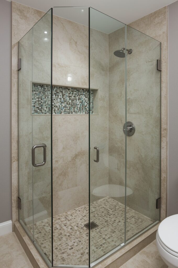 Corner Shower with Mosaic Accent Wall
