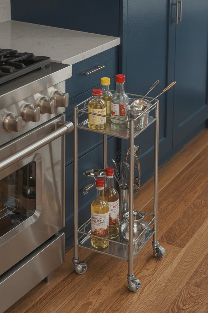 Narrow Rolling Cart Beside Stove