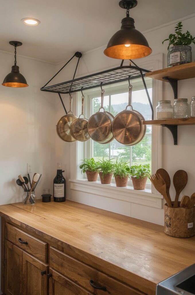Hanging Pot Rack Above Counter