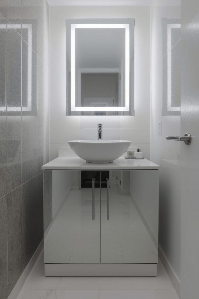 Compact Vanity with Mirrored Fronts