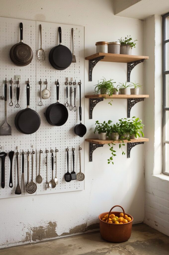 Pegboard Wall for Cookware and Tools