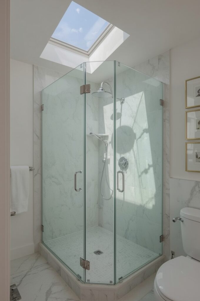 Small Corner Shower with Skylight