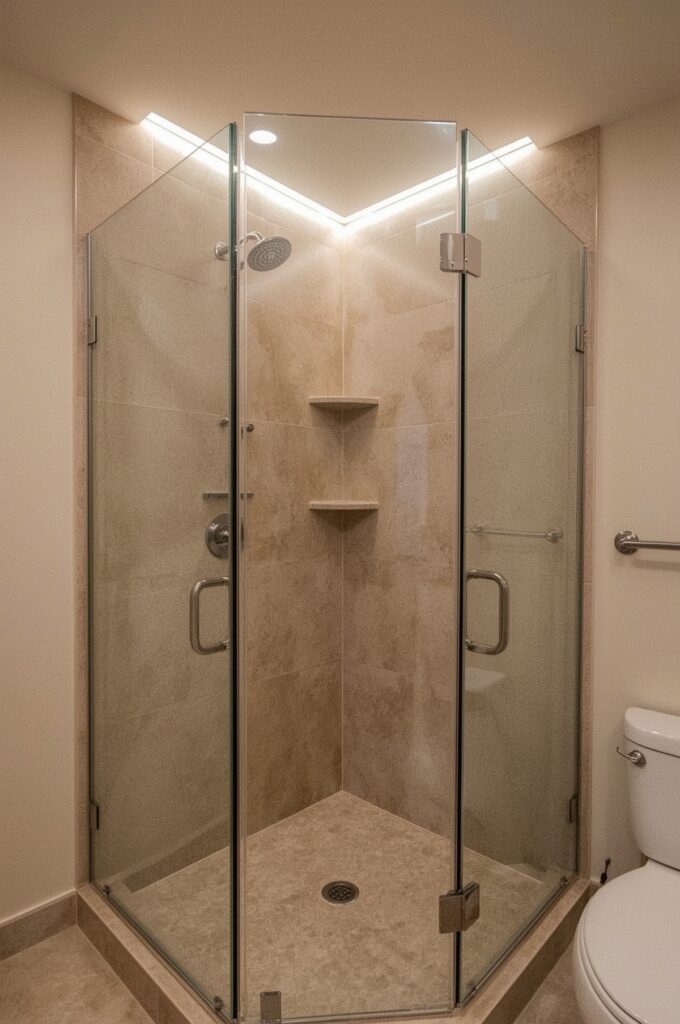 Corner Shower with Hidden Recessed Lighting