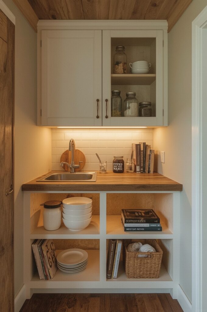 Compact Countertop with Built-in Shelves