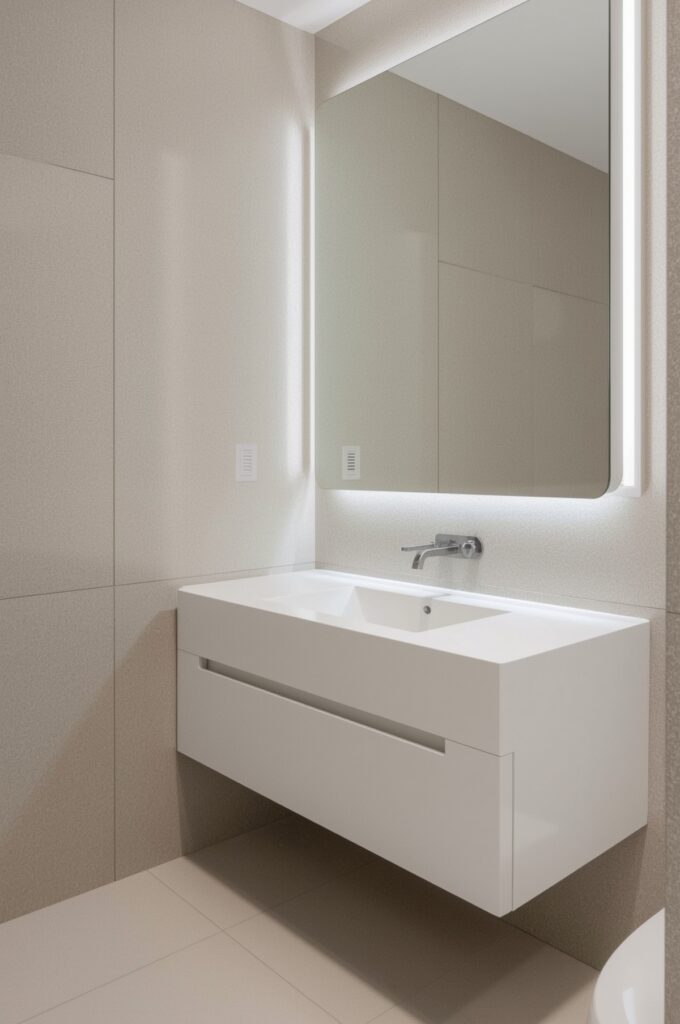 Minimal White Slab Vanity