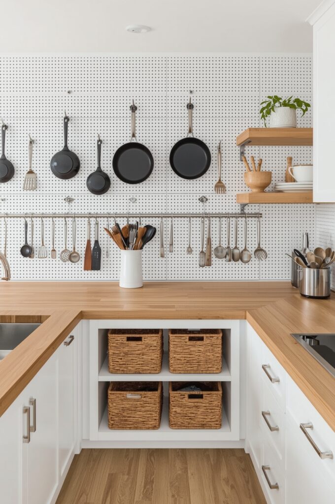 Vertical Wall Storage with Pegboard System
