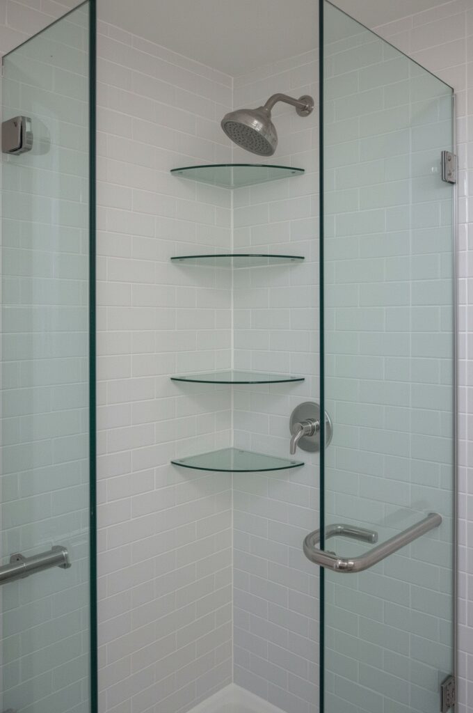Tiered Glass Shelves Inside Shower