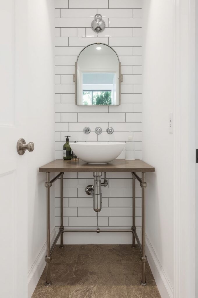 Narrow Console Vanity with Exposed Plumbing
