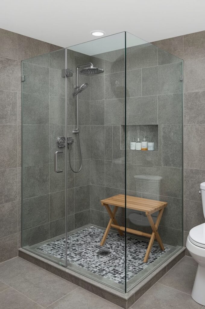 Shower with Wall-Mounted Foldable Seat