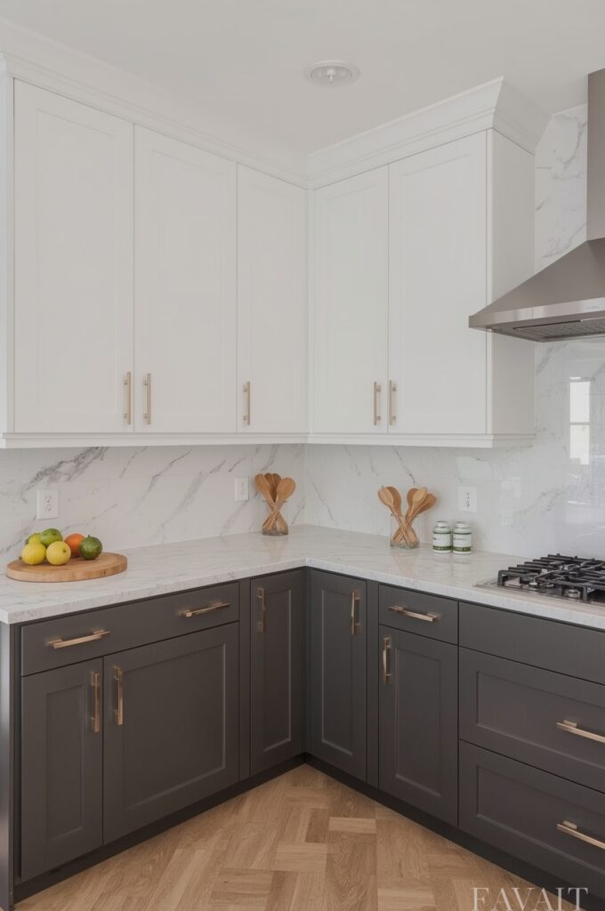 L-Shaped Layout with Dual-Tone Cabinets