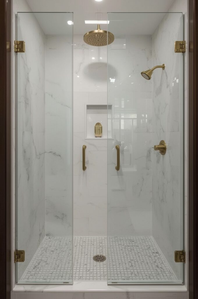 Brass Fixtures in a Compact Shower Space