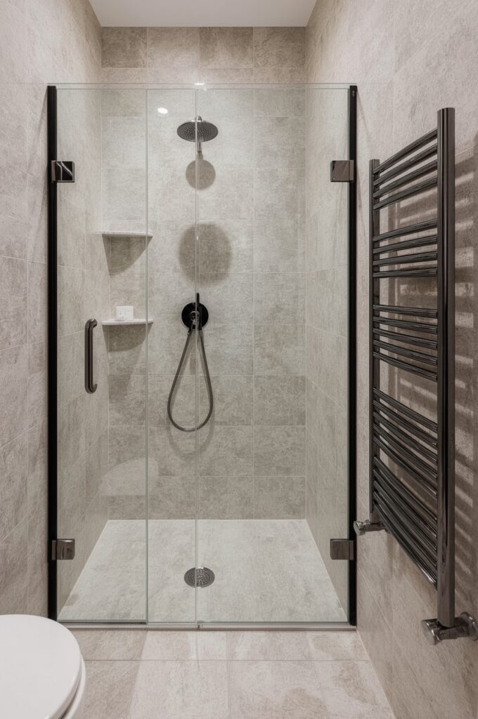 Compact Shower with Built-In Heated Towel Rail