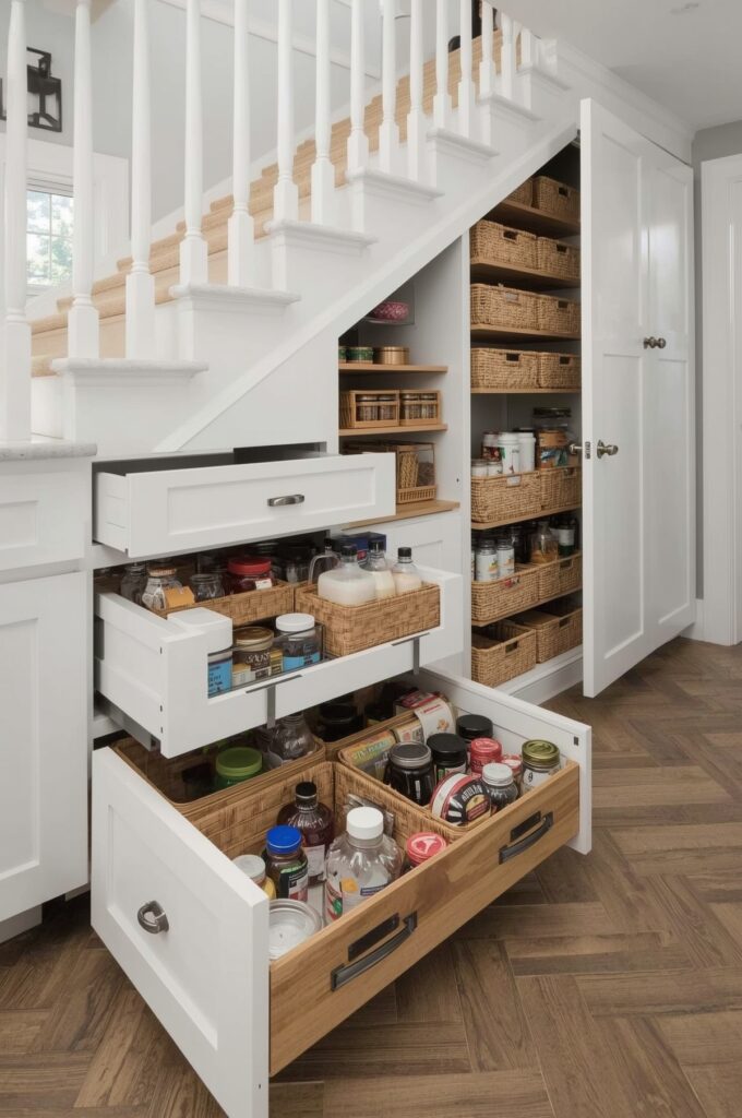 Smart Pantry Drawers Under the Stairs