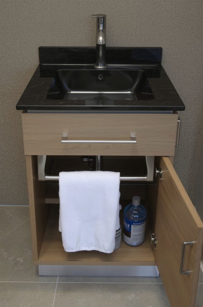 Compact Vanity with Built-In Towel Bar