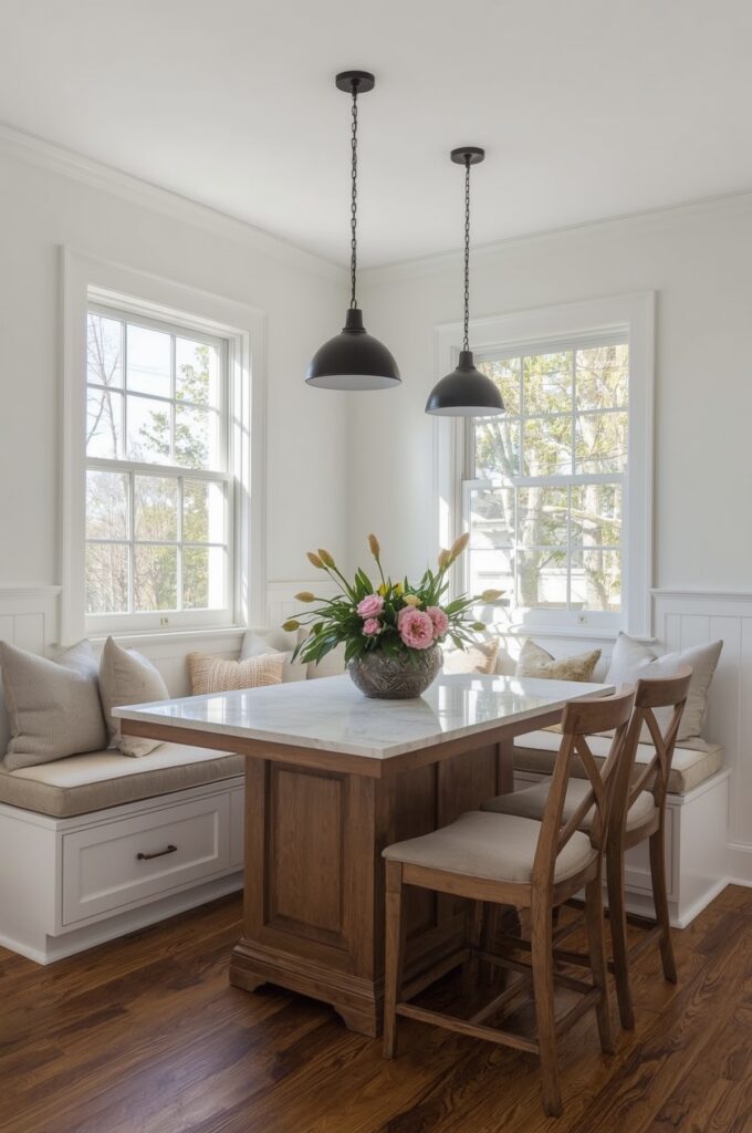 One-Wall Kitchen with Built-In Banquette Seating