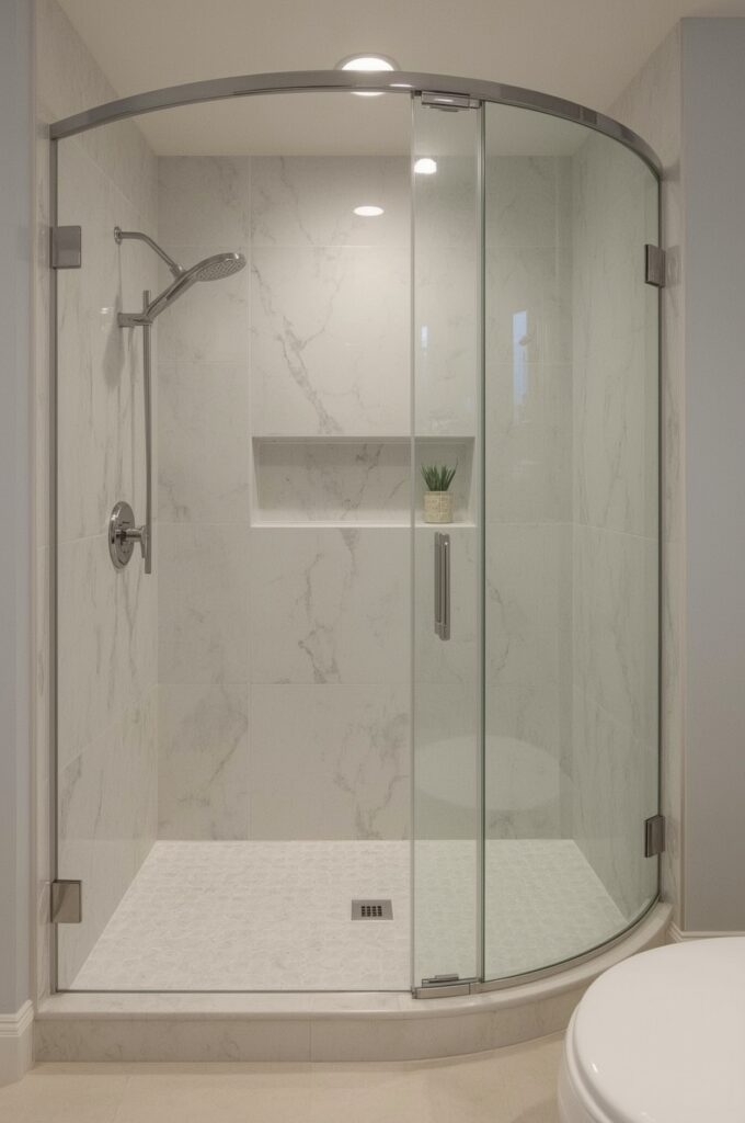 Frameless Shower with Rounded Glass Door