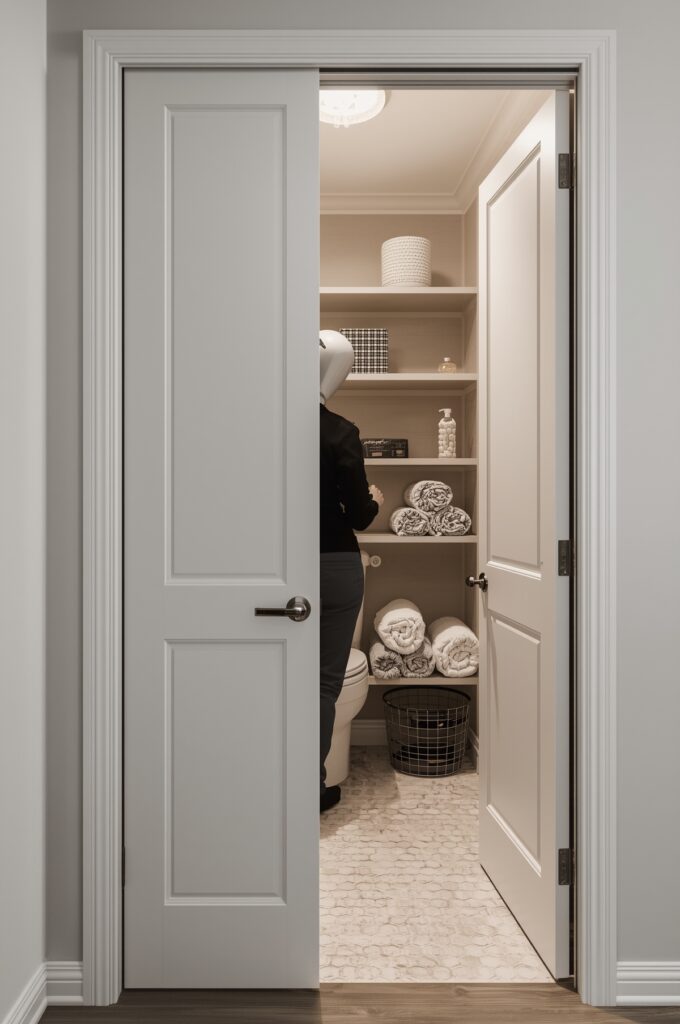 Pocket Doors with Built-In Shelves
