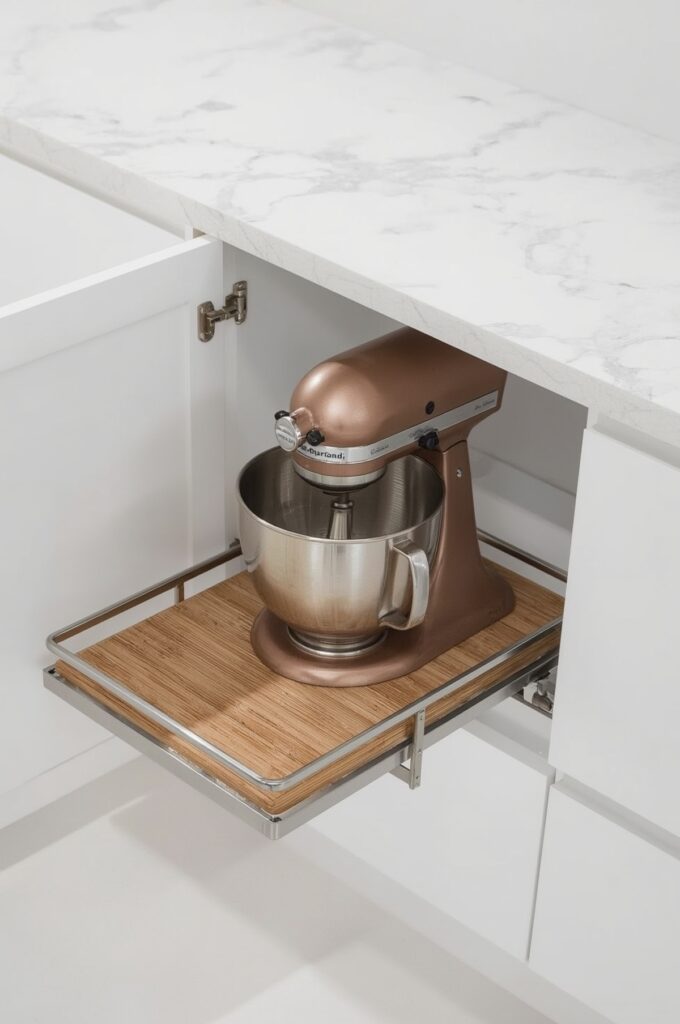 Small Appliance Lift Shelf in Cabinet