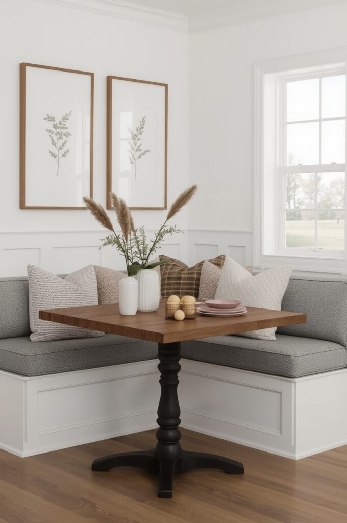 Built-In L-Shaped Bench with Cushions