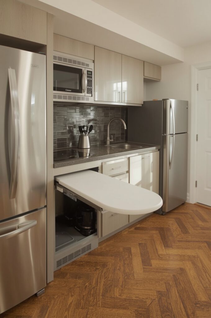 Small Kitchen with Pull-Out Ironing Board
