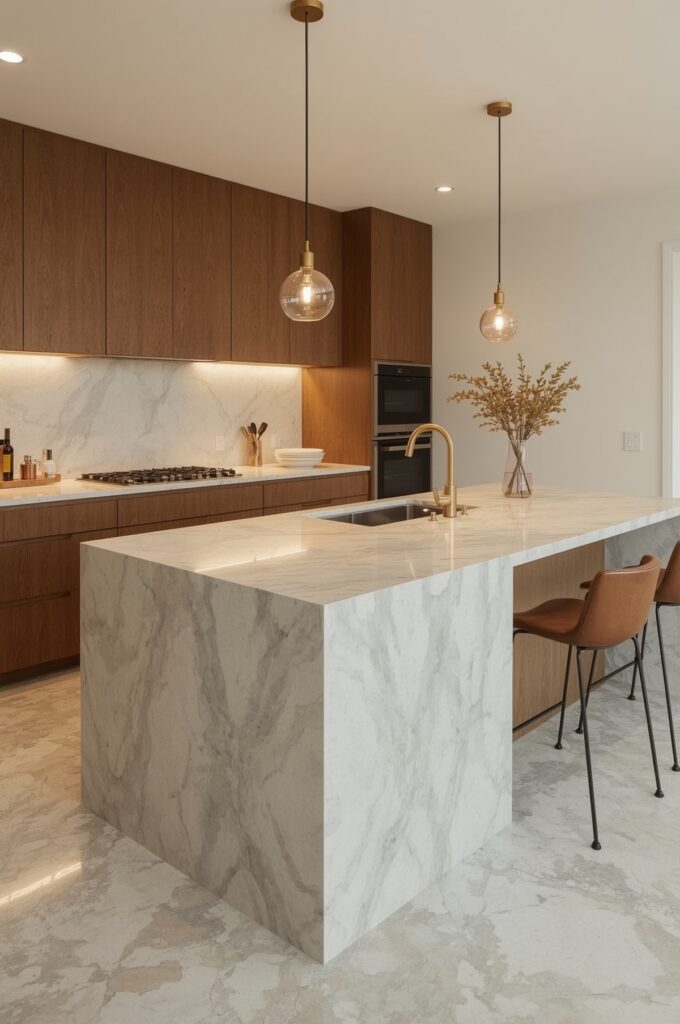 Peninsula Kitchen with Waterfall Countertop