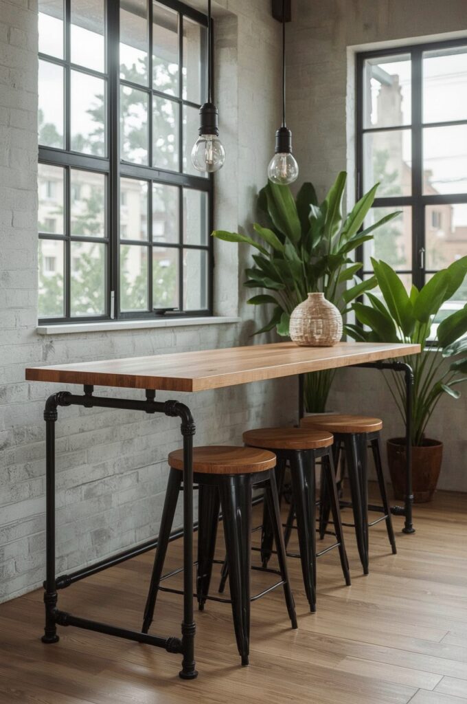 Industrial Pipe and Wood Dining Bar