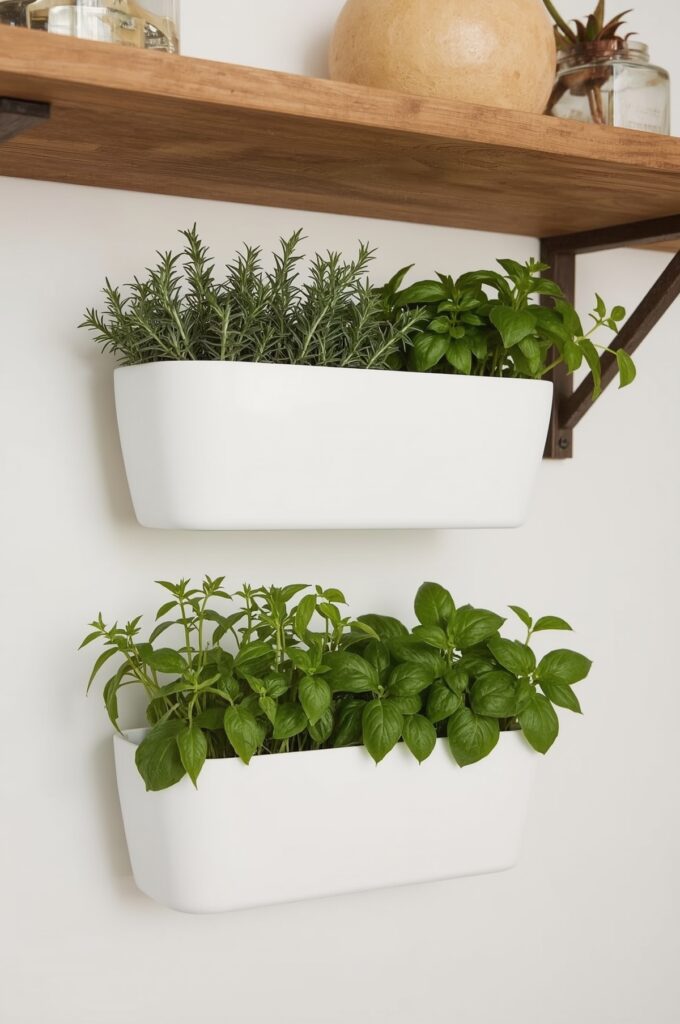 Shelf-Mounted Hanging Herb Planters