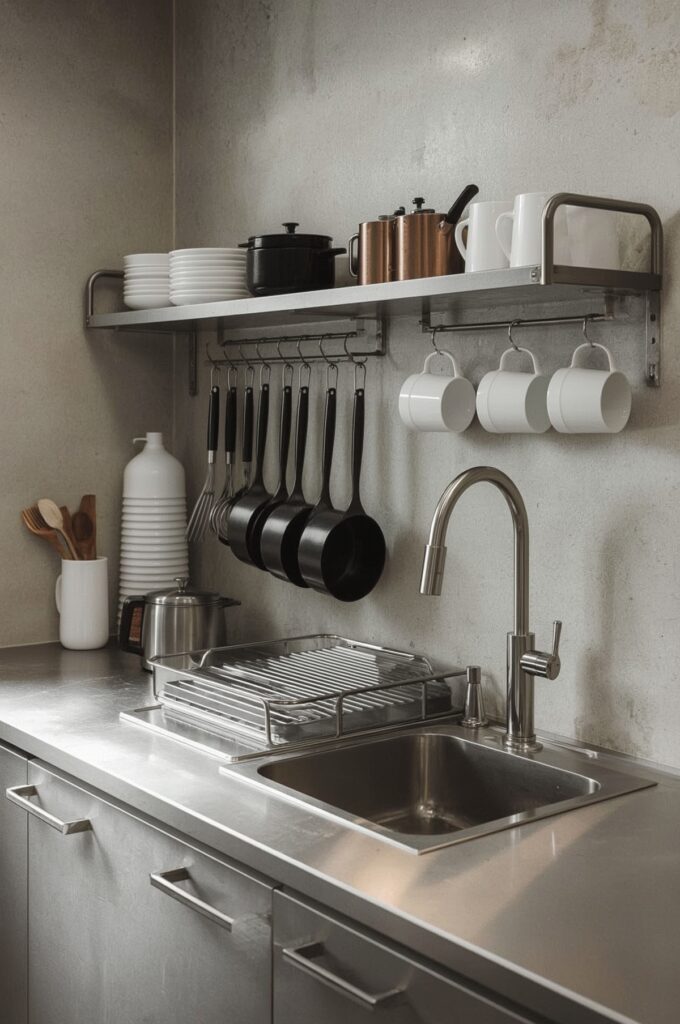 Stainless Steel Counter with Storage Rail