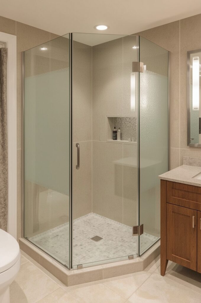 Corner Shower with Frosted Glass Panels