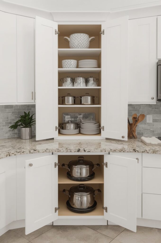 Corner Kitchen Layout with Lazy Susan Storage