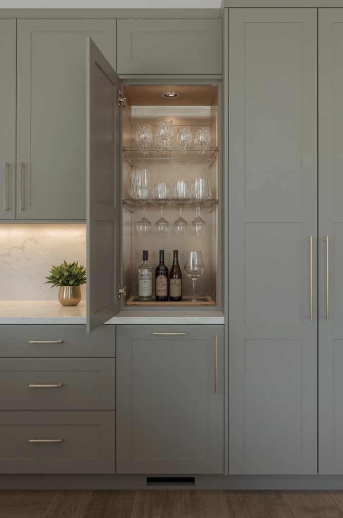One-Wall Kitchen with Hidden Bar Cabinet