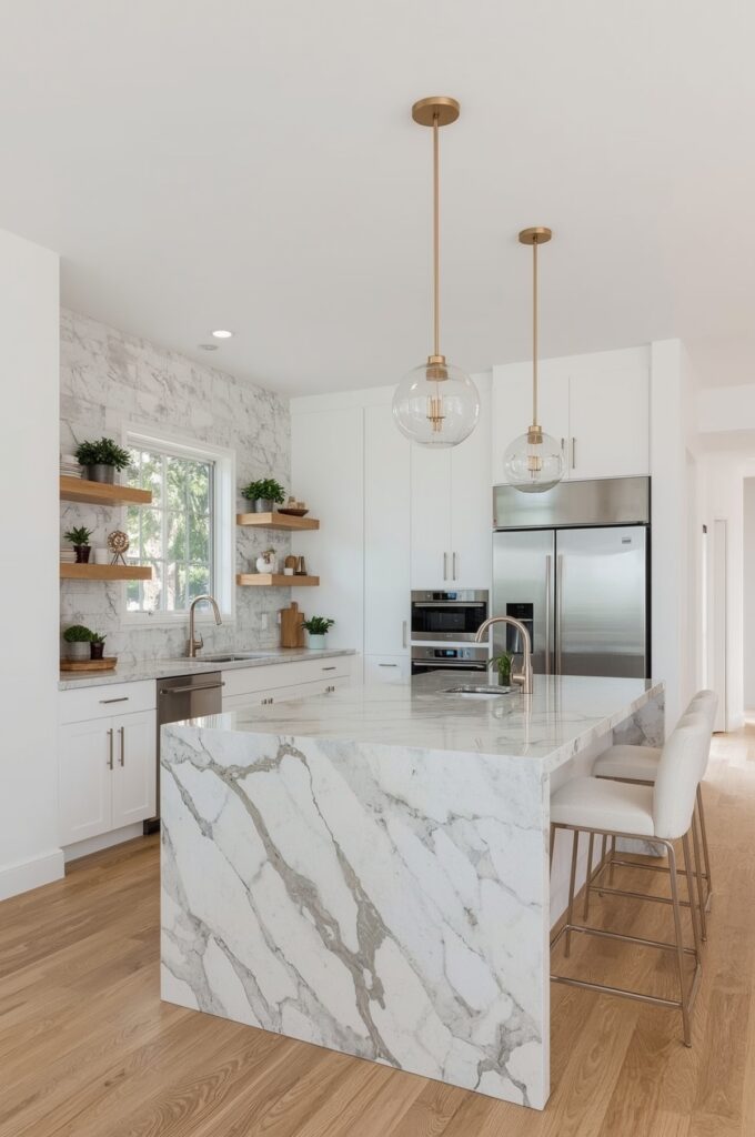 Waterfall Counter Island for Compact Kitchens