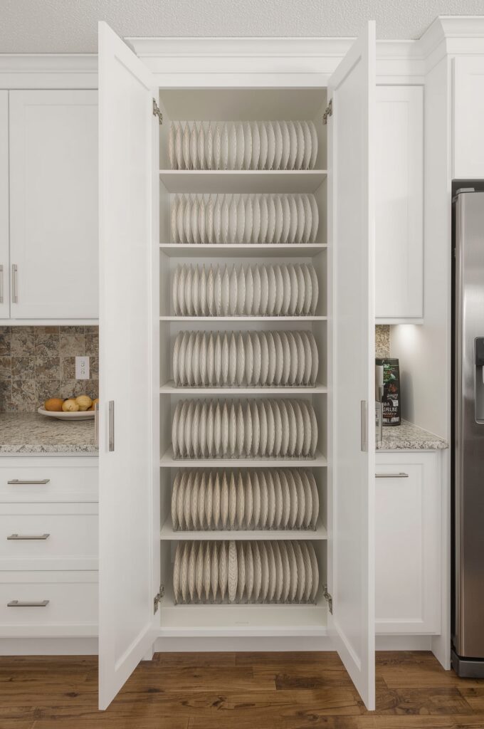 Vertical Plate Racks Built into Cabinet