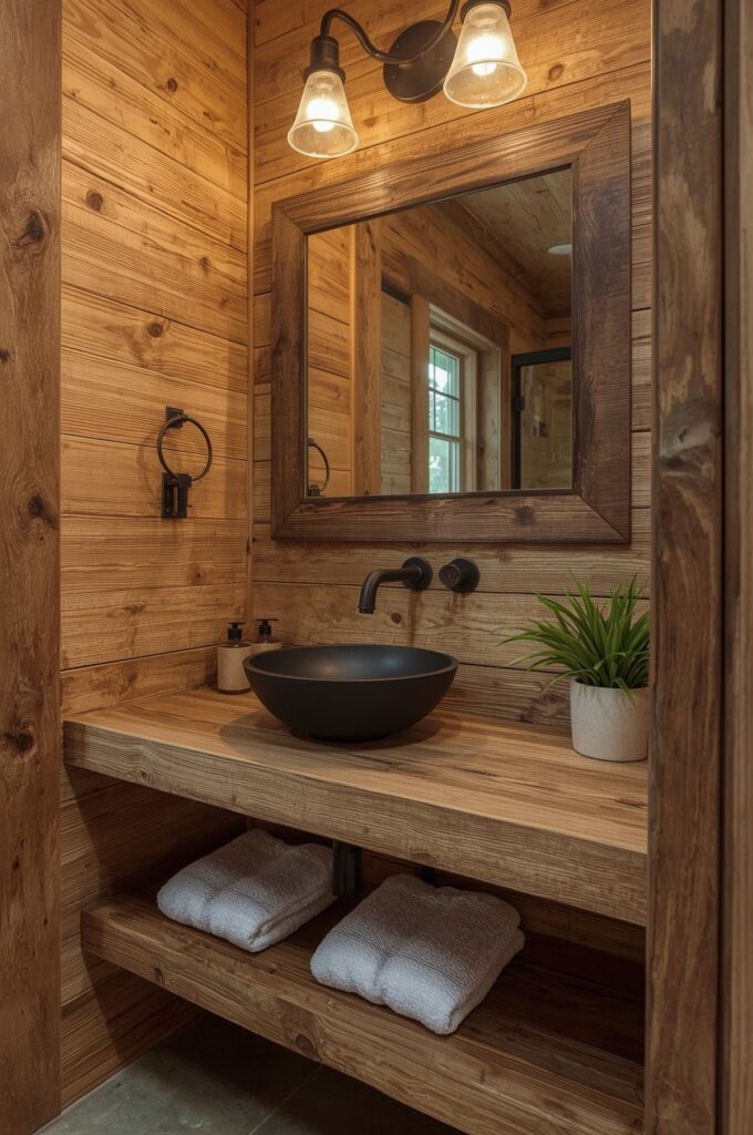 Rustic Wooden Floating Shelf Vanity